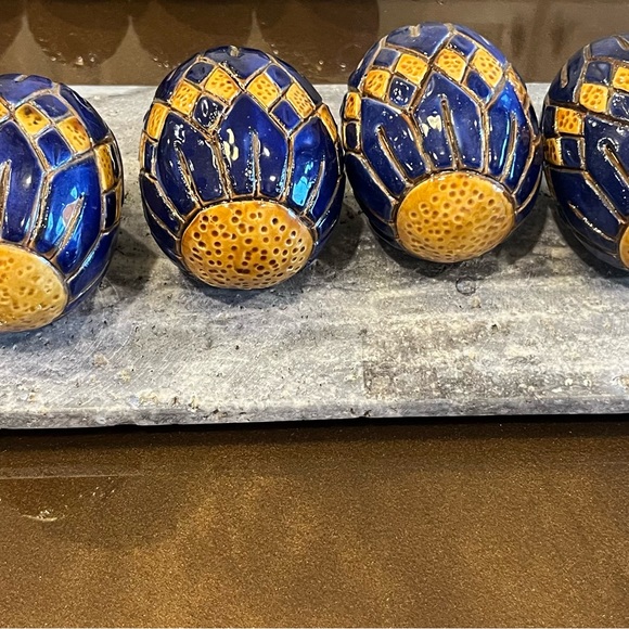 Easter Egg Decor! Ceramic Blue Golden Yellow Geometric Design Light Weight Decor - Picture 3 of 10